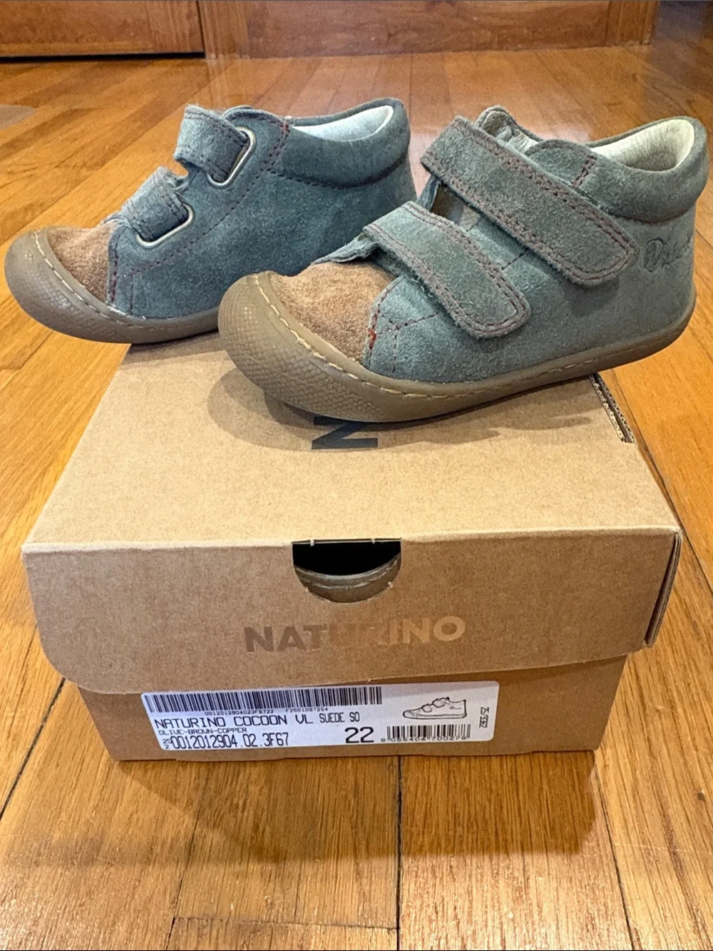 Naturino Olive Green Suede Double-Velcro Toddler Shoes